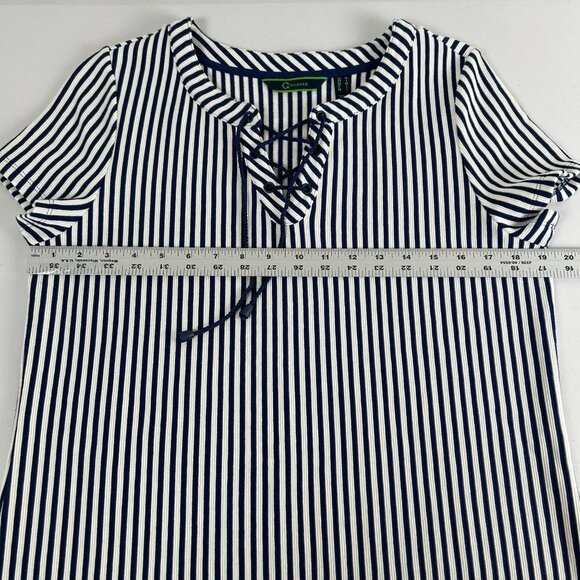 C Wonder Dress Womens Size M Navy White Striped Lace Up Textured Shift Nautical - Picture 10 of 13